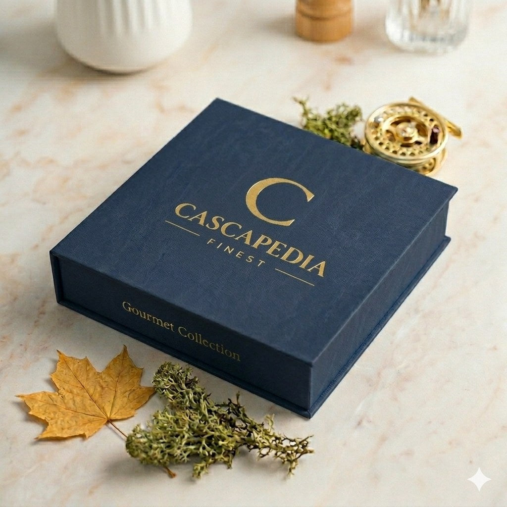 Coffret bleu nuit Cascapédia Finest, marqué à l’or